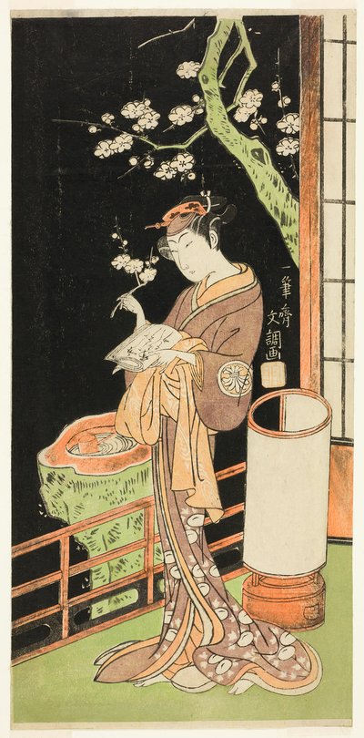 Žena chryzantémy Segawa II jako tygr na břehu Noční Wakamatsu, perforovaná u Te Nakamura Te First Gate, 1769 od Ippitsusai Bunchō
