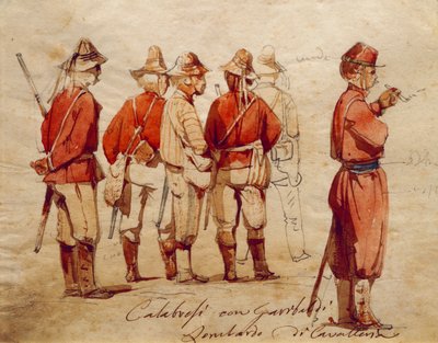 Vojáci kalábrijské armády během expedice tisíce, ilustrace Ippolito Caffi od Ippolito Caffi