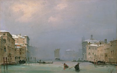 Canal Grande se sněhem a ledem, 1849 od Ippolito Caffi