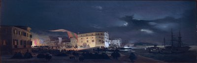 Itálie, Night Festival v San Pietro di Castello, ostrov v Benátské laguně od Ippolita Caffiho, olej na plátně, od Ippolito Caffi