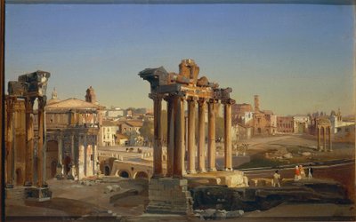 Itálie, Řím, Pohled na Forum Romanum se Saturnovým chrámem od Ippolita Caffiho od Ippolito Caffi