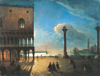 Piazzetta San Marco v měsíčním světle, Benátky, Ippolito Caffi (1809-1866), olej na plátně, 52x70 cm od Ippolito Caffi