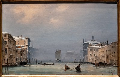 Sníh a mlha na Canal Grande od Ippolito Caffi