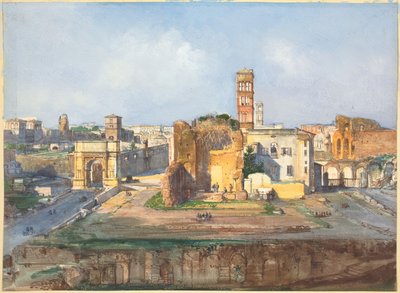 Titův oblouk a Venušin chrám a Řím poblíž Fora Romana od Ippolito Caffi
