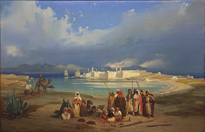 Suezská šíje, asi 1845 od Ippolito Caffi