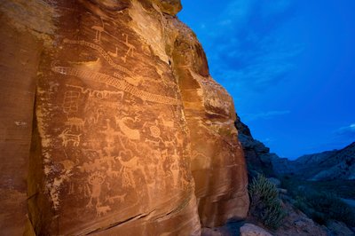 Naleziště petroglyfů jeřába popelavého v kaňonu Nine Mile Canyon, 2005 (foto) od Ira Block