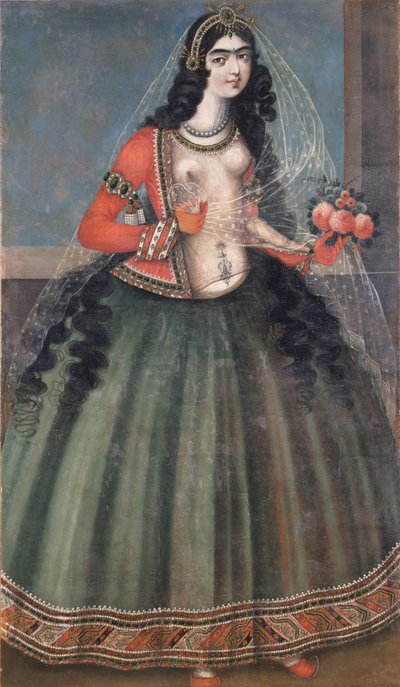 Žena držící kytici růží, polovina 19. století. od Iranian Master