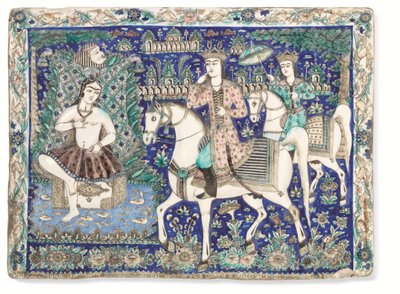Velká tvarovaná a glazovaná dlaždice Qajar, Qajar Iran od Iranian School