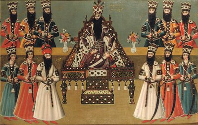 Fath „Ali Shah a jeho bezprostřední dvořané, kolem roku 1815 od Iranian School