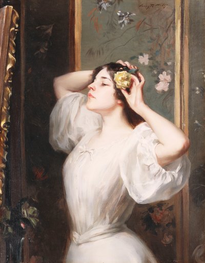 Žlutá růže, cca 1900 (olej na plátně) od Irving Ramsay Wiles