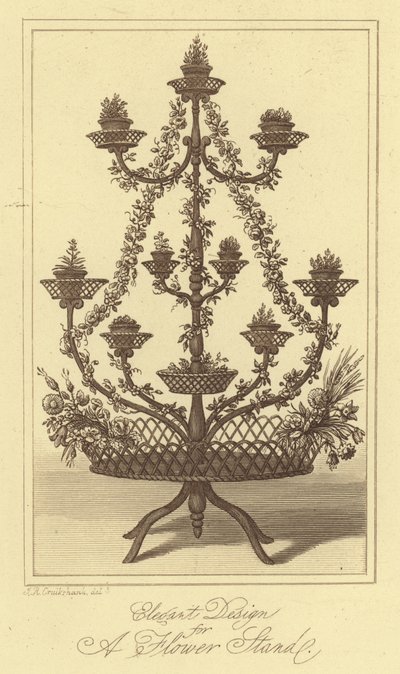 Elegantní design stojanu na květiny (rytina) od Isaac (after) Cruikshank