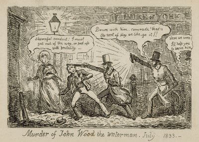 Vražda vodníka Johna Wooda, červenec 1833 (rytina) od Isaac (after) Cruikshank