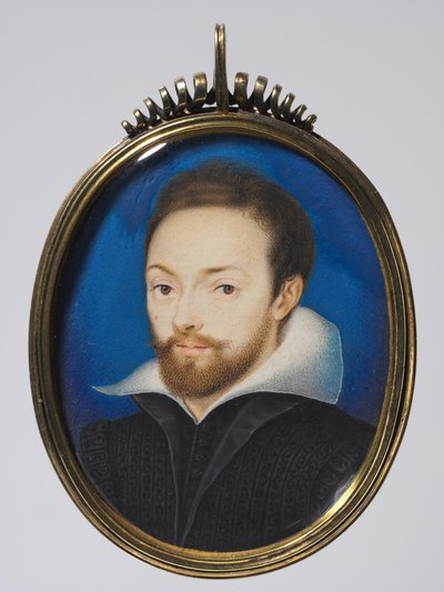 Portrét muže, kolem roku 1615 (akvarel na kartě v pozdějším stříbrném zlaceném rámu) od Isaac (after) Oliver
