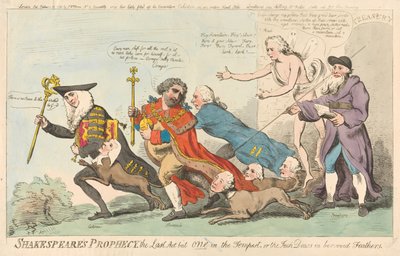 Shakespearovo proroctví, poslední dějství někoho v Bouři, aneb kavky v vypůjčeném peří (z: Caricature, sv. 3) od Isaac Cruikshank