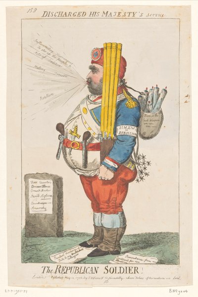 Spotprent od Charlese Jamese Foxe, 1798 Republikánský voják! (název na objektu) od Isaac Cruikshank