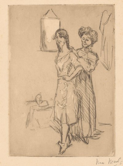 Mladá žena u kloboučníka U frézy (název na předmětu) od Isaac Israels (signed by artist)