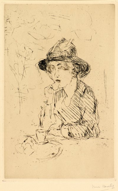 Dame aan ontbijttafel [dáma u snídaňového stolu] (lept) od Isaac Israels