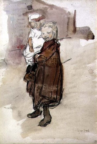 Dívka a dítě (akvarel na papíře) od Isaac Israels