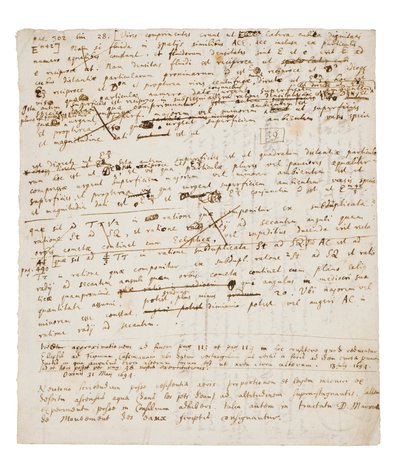 Dvě stránky revizí Principia Mathematica od Isaac Newton