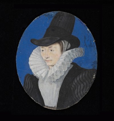 Portrétní miniatura neznámé dámy, cca 1590 (wc na pergamenu) od Isaac Oliver