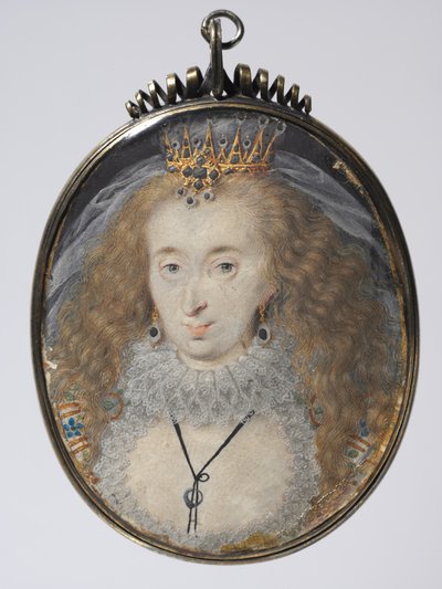 Portrét Lucy Russell, hraběnky z Bedfordu, kolem 1608-16 (akvarel na pergamenu se zlatem a stříbrem ve stříbrném zlaceném rámu) od Isaac Oliver