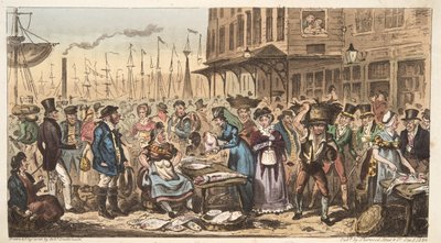 Dovádění ve vysokém životě, aneb Návštěva Billingsgate, od The English Spy, hospoda. 1824 (ručně kolorovaná rytina) od Isaac Robert Cruikshank
