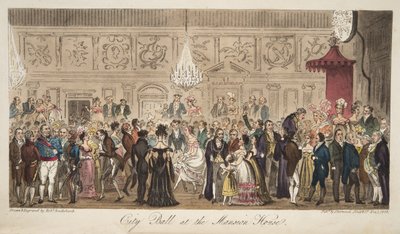 Městský ples v Mansion House, od The English Spy, hospoda. 1824 (ručně kolorovaná rytina) od Isaac Robert Cruikshank
