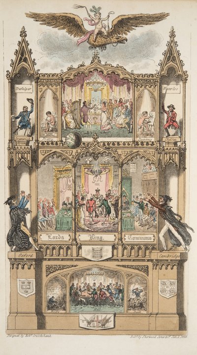 Frontispiece, od The English Spy, hospoda. 1824 (ručně kolorovaná rytina) od Isaac Robert Cruikshank