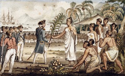 Oatehite, ilustrace z „The Voyages of Captain Cook“ od Isaac Robert Cruikshank
