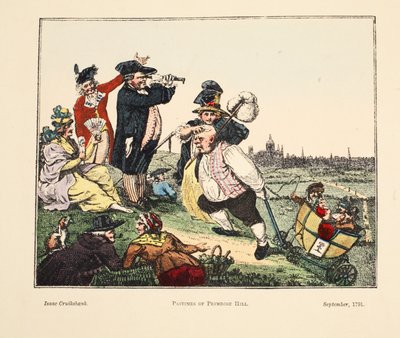 Zábavy Primrose Hill, 1791 (ručně kolorovaná rytina) od Isaac Robert Cruikshank