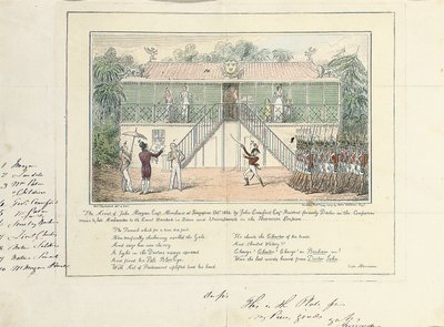 Zatčení Johna Morgana, Esq., Merchant, Singapur, říjen 1824, od Johna Crawforda Esq., rezidenta, dříve doktora služeb pro společnosti, pozdního velvyslance u soudu, Bangkok, Siam, a Umrapoorah, Barmská říše, květen 1827 od Isaac Robert Cruikshank