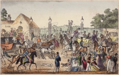 The Arrival nebo Western Entrance to Cockney Land (barevná rytina) od Isaac Robert Cruikshank