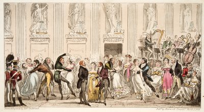 The Cyprians Ball at the Argyle Rooms, z časopisu The English Spy, pub. 1824 (ručně kolorovaná rytina) od Isaac Robert Cruikshank