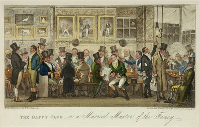 The Daffy Club, neboli hudební sbírka fantazie, publikoval v roce 1824 (barevné lito) od Isaac Robert Cruikshank