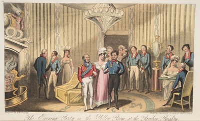 The Evening Party at the Pavilion, Brighton, od The English Spy, pub. 1824 (ručně kolorovaná rytina) od Isaac Robert Cruikshank