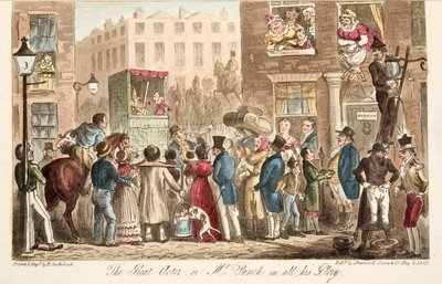 Velký herec, nebo pan Punch v celé své slávě, z anglického špióna, hospoda. 1824 (ručně kolorovaná rytina) od Isaac Robert Cruikshank