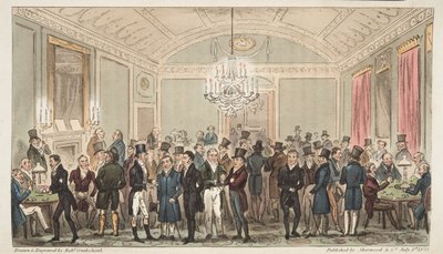 The Great Subscription Room at Brookes, from The English Spy, pub. 1824 (ručně kolorovaná rytina) od Isaac Robert Cruikshank