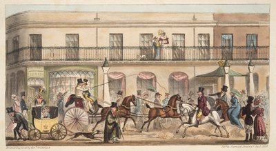 The High Street, Cheltenham, od The English Spy, hospoda. 1824 (ručně kolorovaná rytina) od Isaac Robert Cruikshank