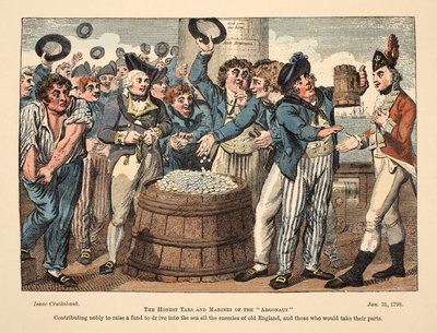 The Honest Tars and Marines of The Argonaut, pub. 1798 (ručně kolorovaná rytina) od Isaac Robert Cruikshank