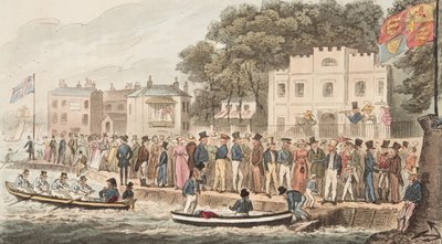 The Promenade at Cowes, od The English Spy, pub. 1824 (ručně kolorovaná rytina) od Isaac Robert Cruikshank