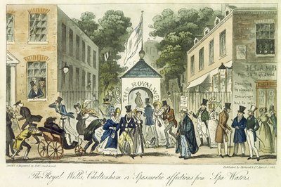 The Royal Wells, Cheltenham, nebo křečovité náklonnosti pro lázeňskou vodu, 1825 od Isaac Robert Cruikshank