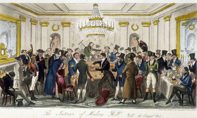 Interiér Modern Hall - v „“The English Spy”” od Charlese Molloy Westmacotta, kresba Robert Cruikshank, London Edition od Isaac Robert Cruikshank