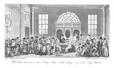 Dobře známé postavy v Pump Room, Bath, popíjejí s králem Bladudem, 1825 od Isaac Robert Cruikshank