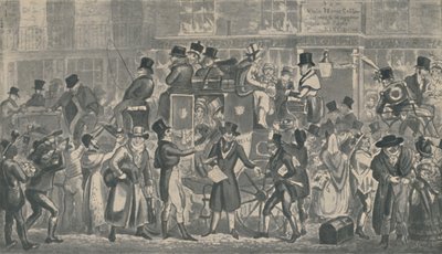 Outside White Horse Cellar, Piccadilly, 1821, 1920. Umělci: Isaac Robert Cruikshank, George Cruikshank. od Isaac, Robert and George Cruikshank