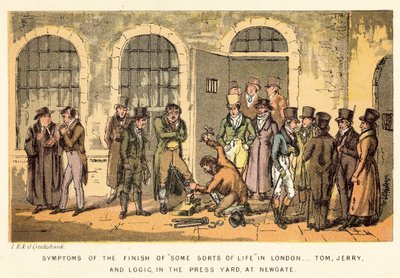 Příznaky konce některých druhů života v Londýně, Tom, Jerry a Logika, v Press Yard, v Newgate. od Isaac, Robert and George Cruikshank