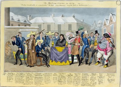 Mathew-Orama za rok 1824, vyd. G. Humphrey, 1824 (kolorovaný lept) od Isaac, Robert and George Cruikshank