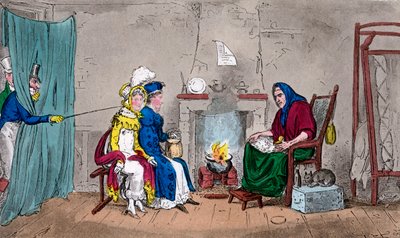 Tom a Jerry, chytající Kate a Sue za běhu, s vyprávěním jejich osudů, 19. století. od Isaac, Robert and George Cruikshank