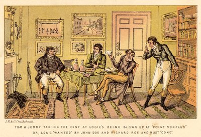 Tom a Jerry naráží na to, že Logika byla vyhozena do povětří v Point Nonplus nebo, jak dlouho hledal John? od Isaac, Robert and George Cruikshank