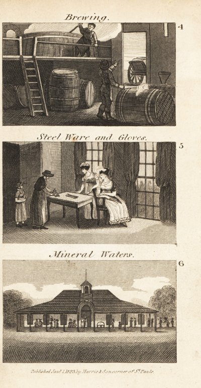 Pivovarnictví, ocelové nádobí a rukavice a lázně s minerální vodou v Regency England od Isaac Taylor