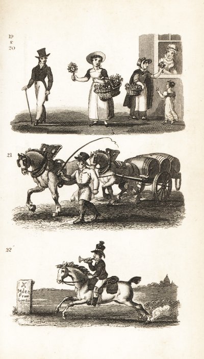 Nosegays, Watercress girl, Brewer’s Dray a Twopenny-Post Boy od Isaac Taylor